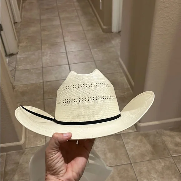 White Cowboy Hat with Black Band Hats